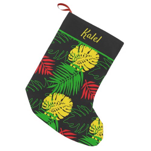 Jamaican Rasta Flag Colors Tropical Palms Small Christmas Stocking