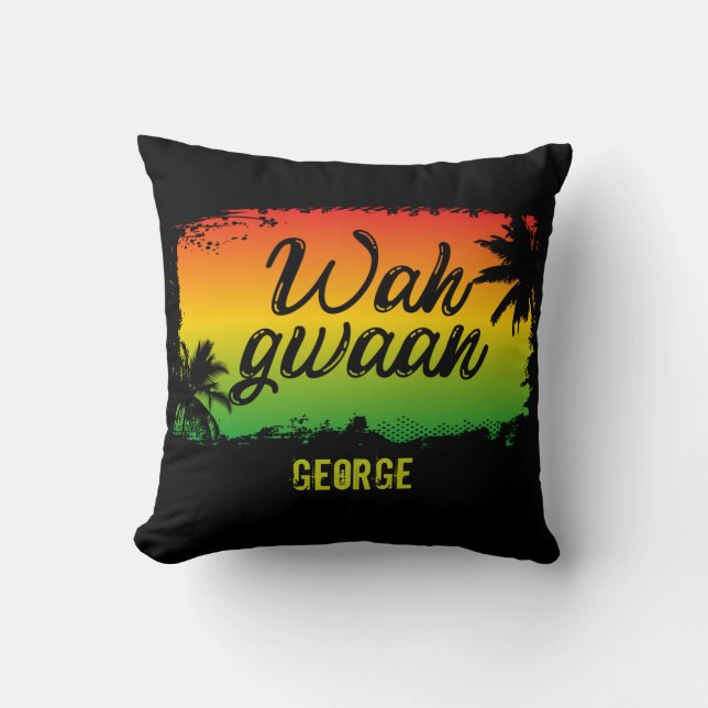 Jamaican Rasta Wah Gwaan Hello Black Throw Pillow (Front)