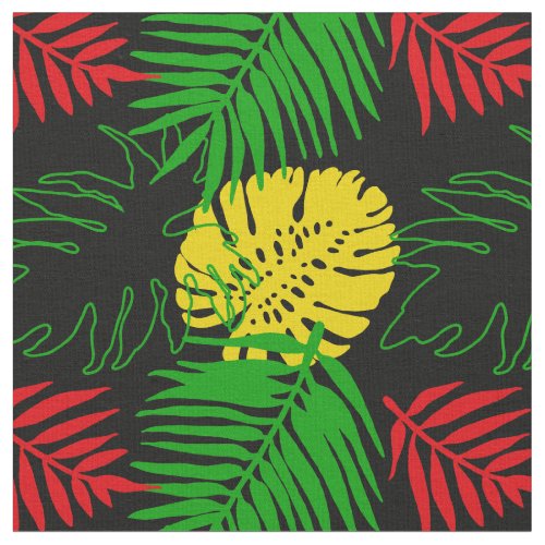 Jamaican Red Yellow Green Tropical Patterned Fabric