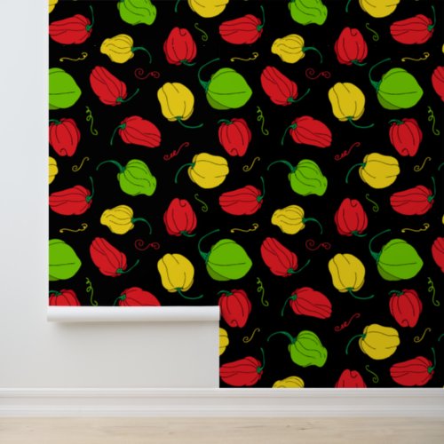 Jamaican Restaurant Scotch Bonnet Patterned Wallpaper