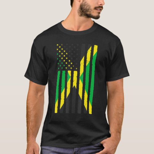 Jamaican Roots Usa Flag Heritage Half Jamaica Amer T_Shirt