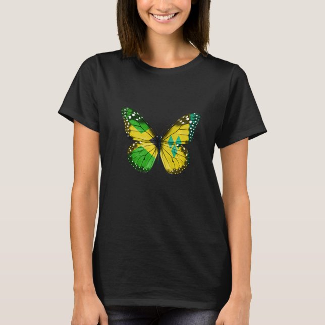 Jamaican Saint Vincentian Flag Butterfly   T-Shirt (Front)