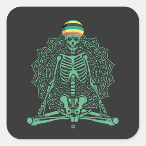 Jamaican Skeleton Meditation Yoga Halloween Yoga  Square Sticker