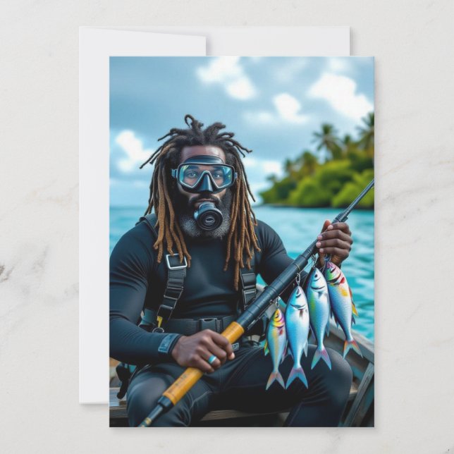 Jamaican spear fisherman holiday card (Front)