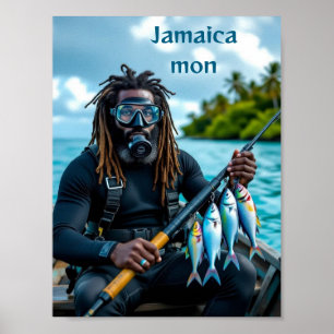 Jamaican spear fisherman poster