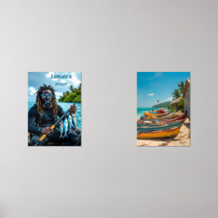Jamaican spear fisherman wall art sets