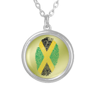 Jamaican touch fingerprint flag silver plated necklace