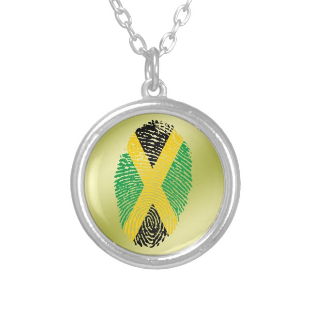 Jamaican touch fingerprint flag silver plated necklace (Front)