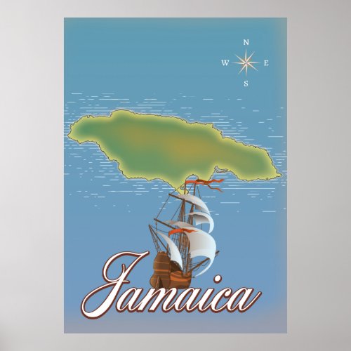 Jamaican Travel Island map Poster