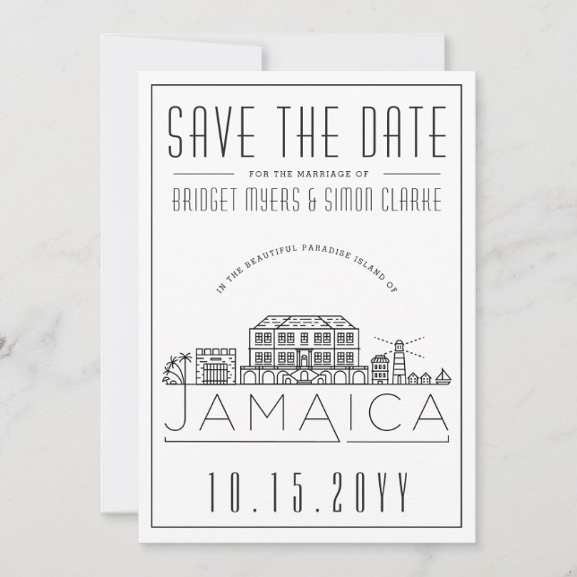 Jamaican Wedding Stylized Skyline Save the Date Invitation (Front)