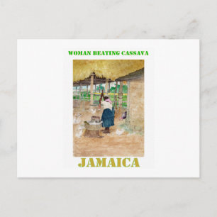 Jamaican Woman Beating Cassava on Farm Postcard