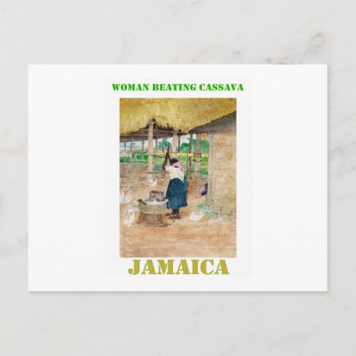 Jamaican Woman Beating Cassava on Farm Postcard