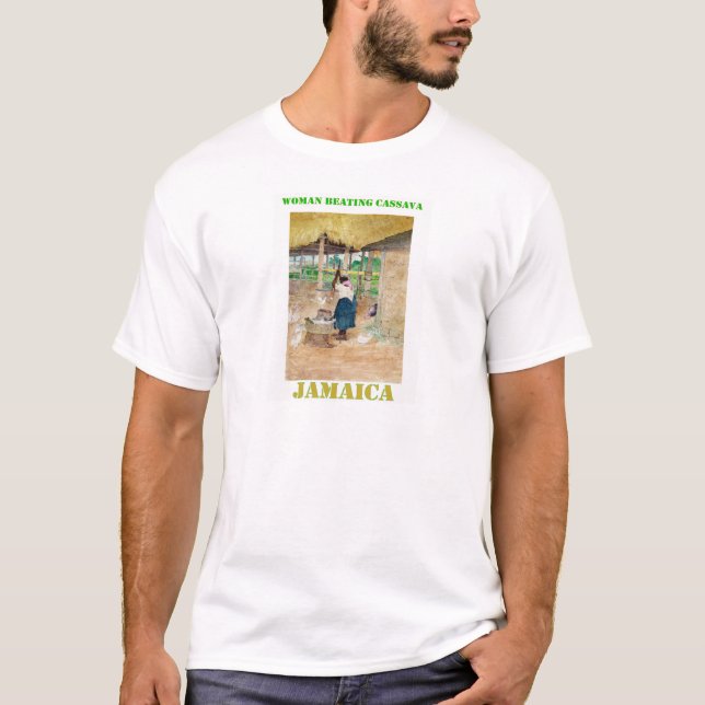 Jamaican Woman Beating Cassava on Farm T-Shirt (Front)
