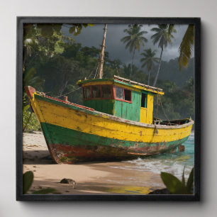 Jamaican wooden fishing vessel peel and stick photo tile