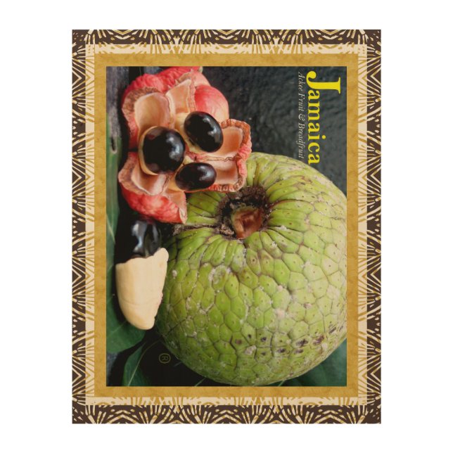 Jamaica's Ackee Fruit Breadfruit Wood Wall Art 2a (Front)