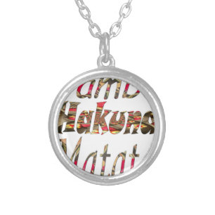 Jambo Hakuna Matata African Vintage Art Print Silver Plated Necklace