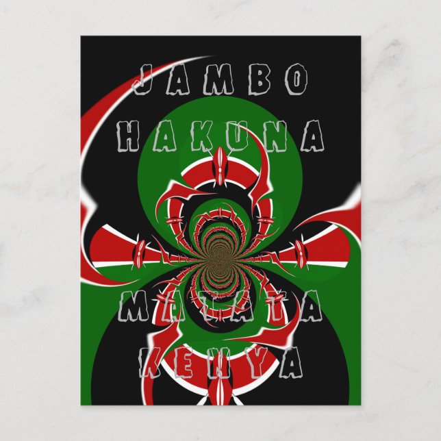 Jambo HAKUNA MATATA Kenya Black Red Green Fla Art Postcard (Front)