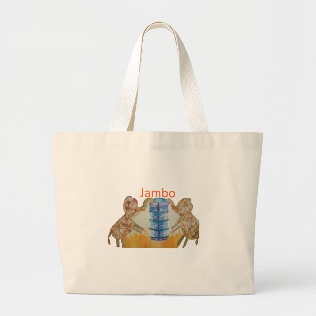 Jambo Jumbo African Kids Elephants Art Print Large Tote Bag (Front)