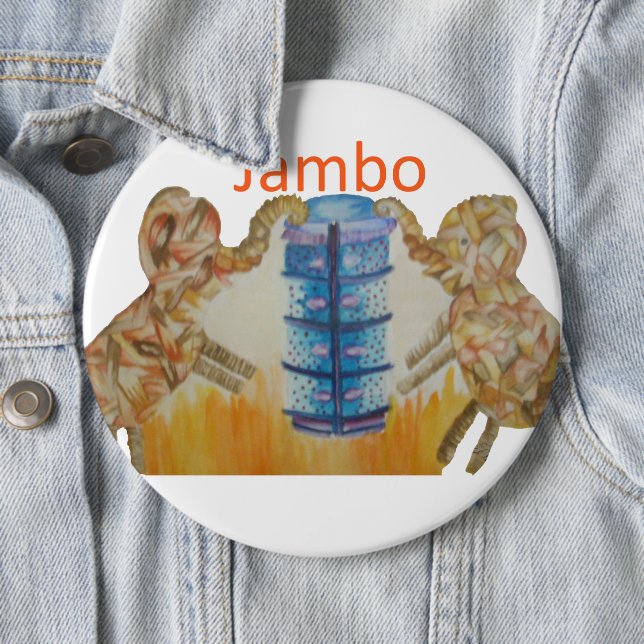 Jambo Jumbo African Kids Elephants Art Print Pinback Button (In Situ)