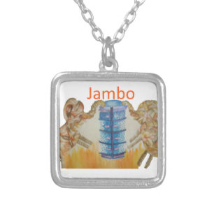 Jambo Jumbo African Kids Elephants Art Print Silver Plated Necklace