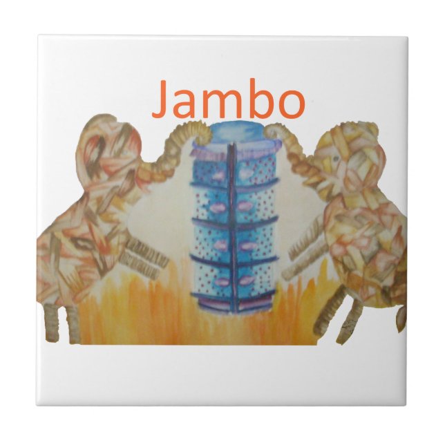 Jambo Jumbo African Kids Elephants Art Print Tile (Front)