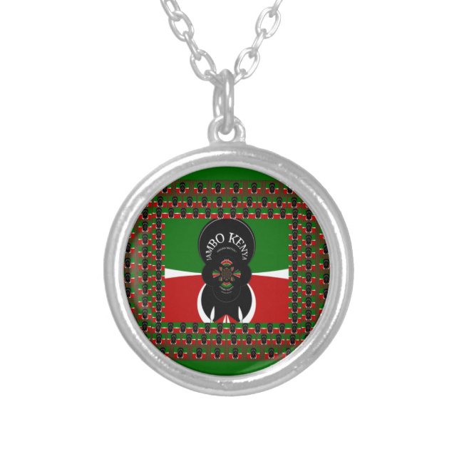 Jambo Kenya Art Print Silver Plated Necklace (Front)