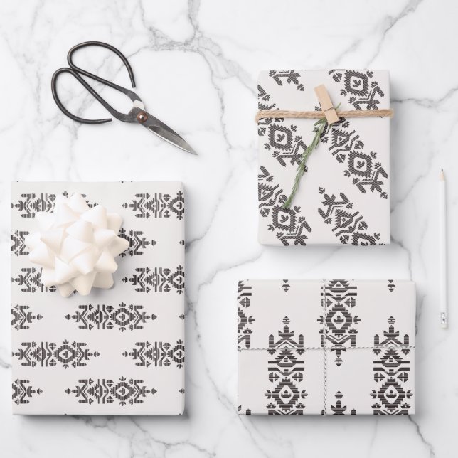 Jamdani Print Folk Pattern Wrapping Paper Sheets (Front)