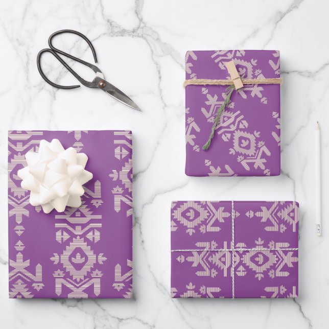 Jamdani Print Folk Pattern Wrapping Paper Sheets (Front)