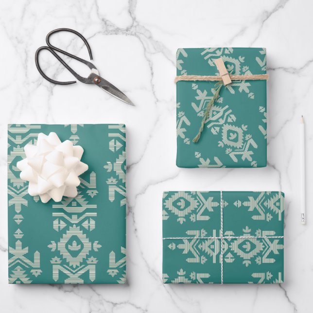 Jamdani Print Folk Pattern Wrapping Paper Sheets (Front)