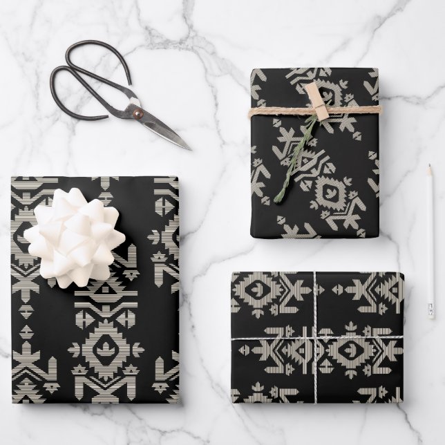 Jamdani Print Folk Pattern Wrapping Paper Sheets (Front)