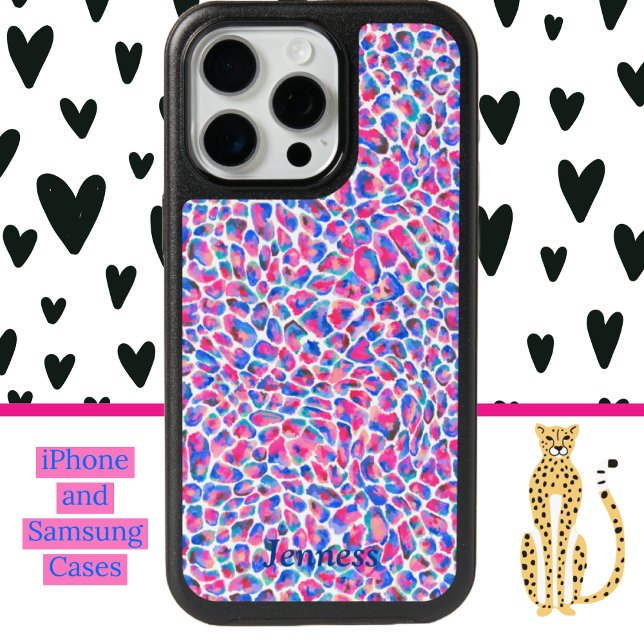 Jameela Cheetah Animal Print in Bright Pink Blue iPhone 15 Pro Max Case (Jameela Cheetah Leopard Animal Print Pink Blue Purple iPhone and Samsung phone Cases)