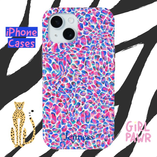 Jameela Cheetah Leopard Animal Print Pink Blue Case-Mate iPhone Case (Jameela Cheetah Leopard Animal Print, iphone cases #iphone #cheetah)