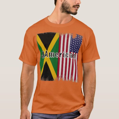 Jamerican Flag Jamaican Roots and American Flag   T_Shirt