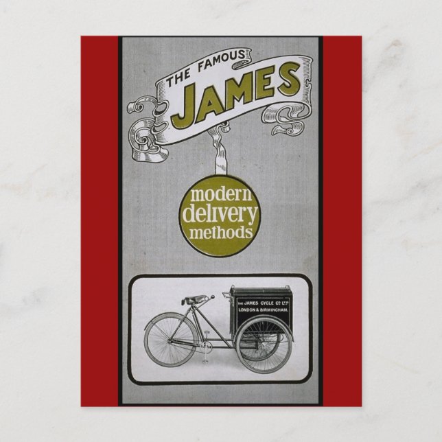 James 1913 Delivery Bicycle Advertisment Postcard (Front)