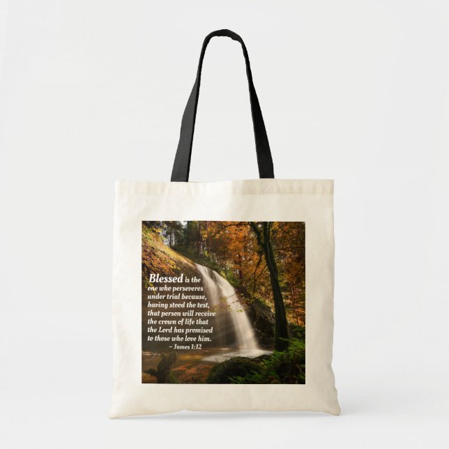 James 1:12 Blessed is the one who perseveres Bible Tote Bag (Front)