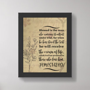 James 1:12 Christian Bible Verse Inspirational Framed Art