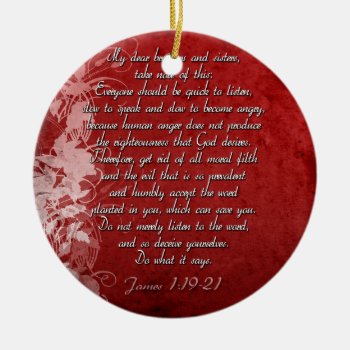 James 1:19 Scripture Gift Ceramic Ornament by wallpraiseart at Zazzle