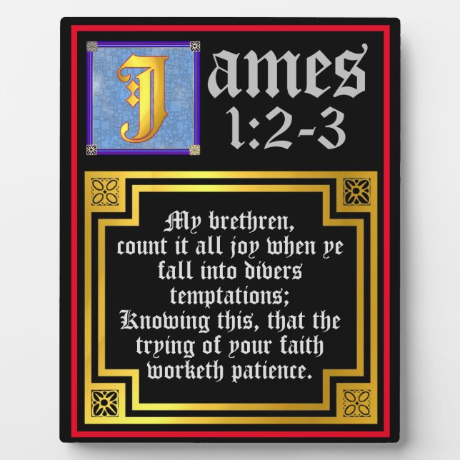 James 1:2 1:3 Illuminated KJV Biblical Quote Plaque (Front)