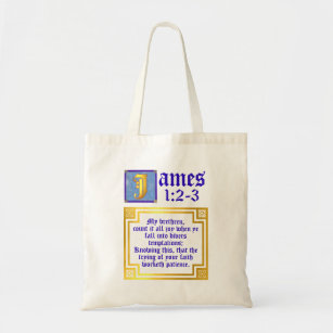 James 1:2 1:3 Illuminated KJV Biblical Quote Tote Bag