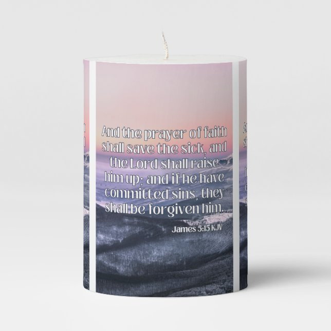 James 5:15 KJV Bible Scripture Pic Pillar Candle (Front)