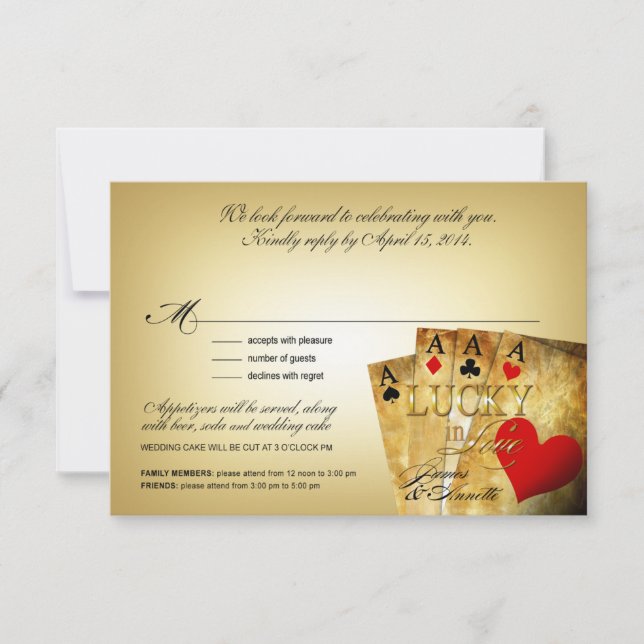 James & Annette Vegas METALLIC CHAMPAGNE RSVP Card (Front)