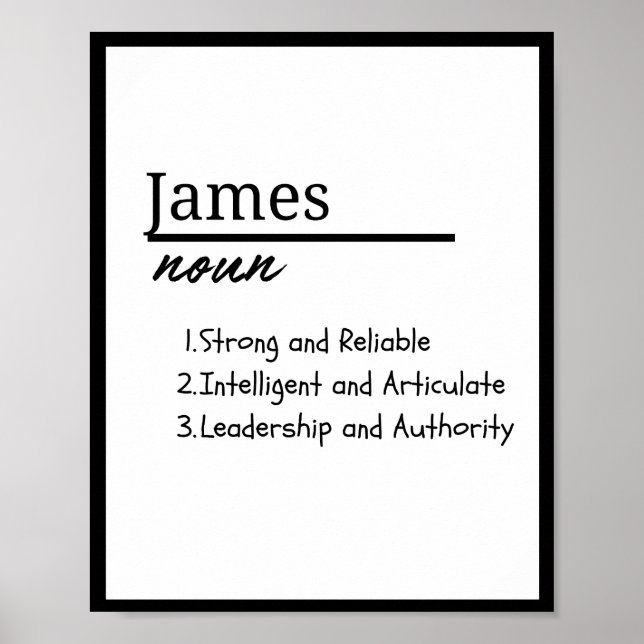 James, Boy Personalised Name Definition Poster (Front)