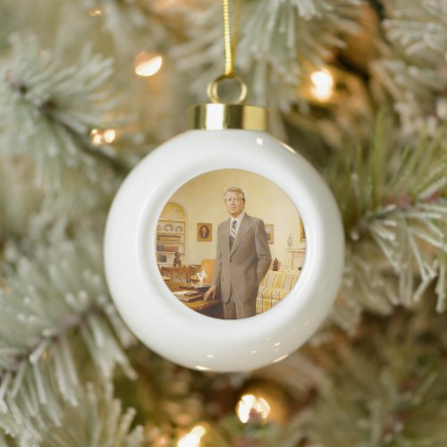 James Carter White House Presidential Portrait Ceramic Ball Christmas Ornament