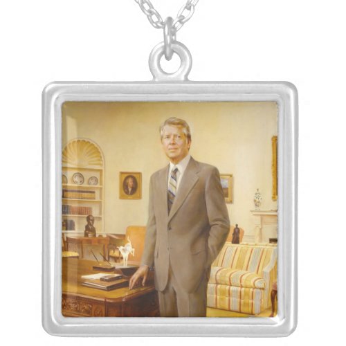 James Carter White House Presidential Portrait  Silver Plated Necklace