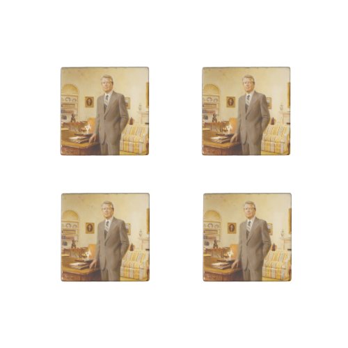 James Carter White House Presidential Portrait  Stone Magnet