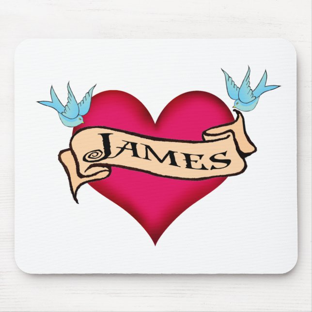 James - Custom Heart Tattoo T-shirts & Gifts Mouse Pad (Front)