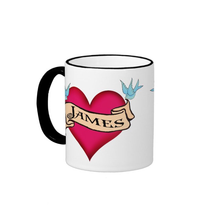 James   Custom Heart Tattoo T shirts & Gifts Coffee Mugs