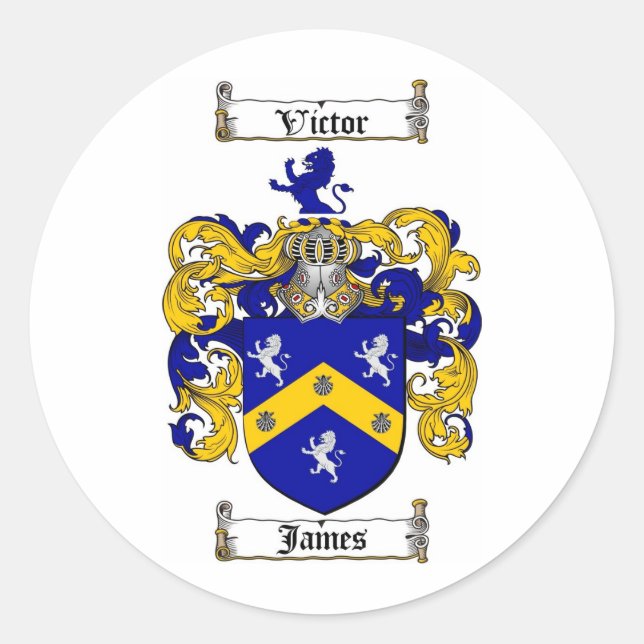 JAMES FAMILY CREST -  JAMES COAT OF ARMS CLASSIC ROUND STICKER (Front)