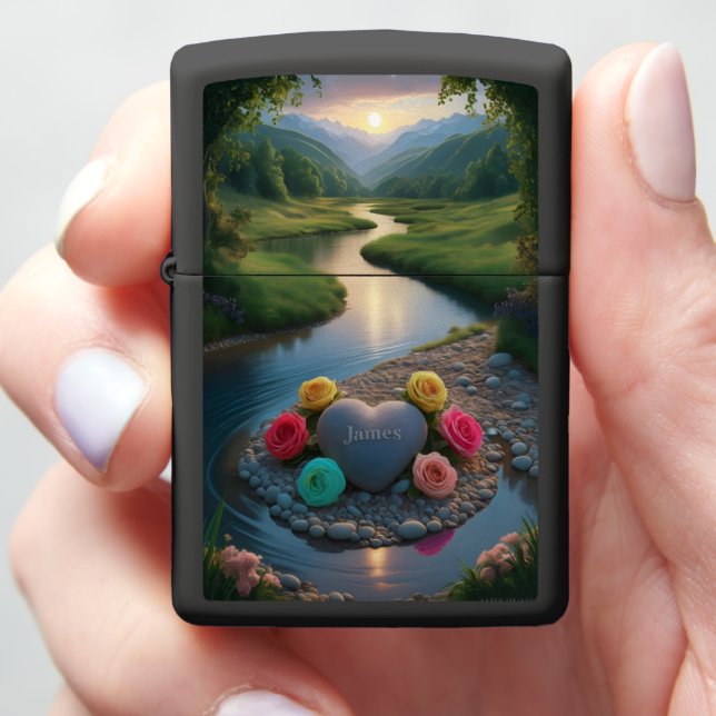 James Heart-Shaped Stone by the River Zippo Lighter (In Hand)