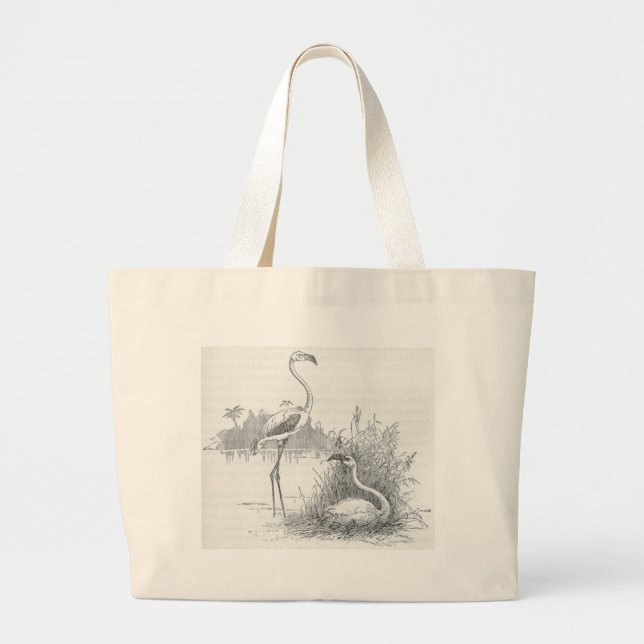 James Johonnot - Flamingo and Nest Large Tote Bag (Front)